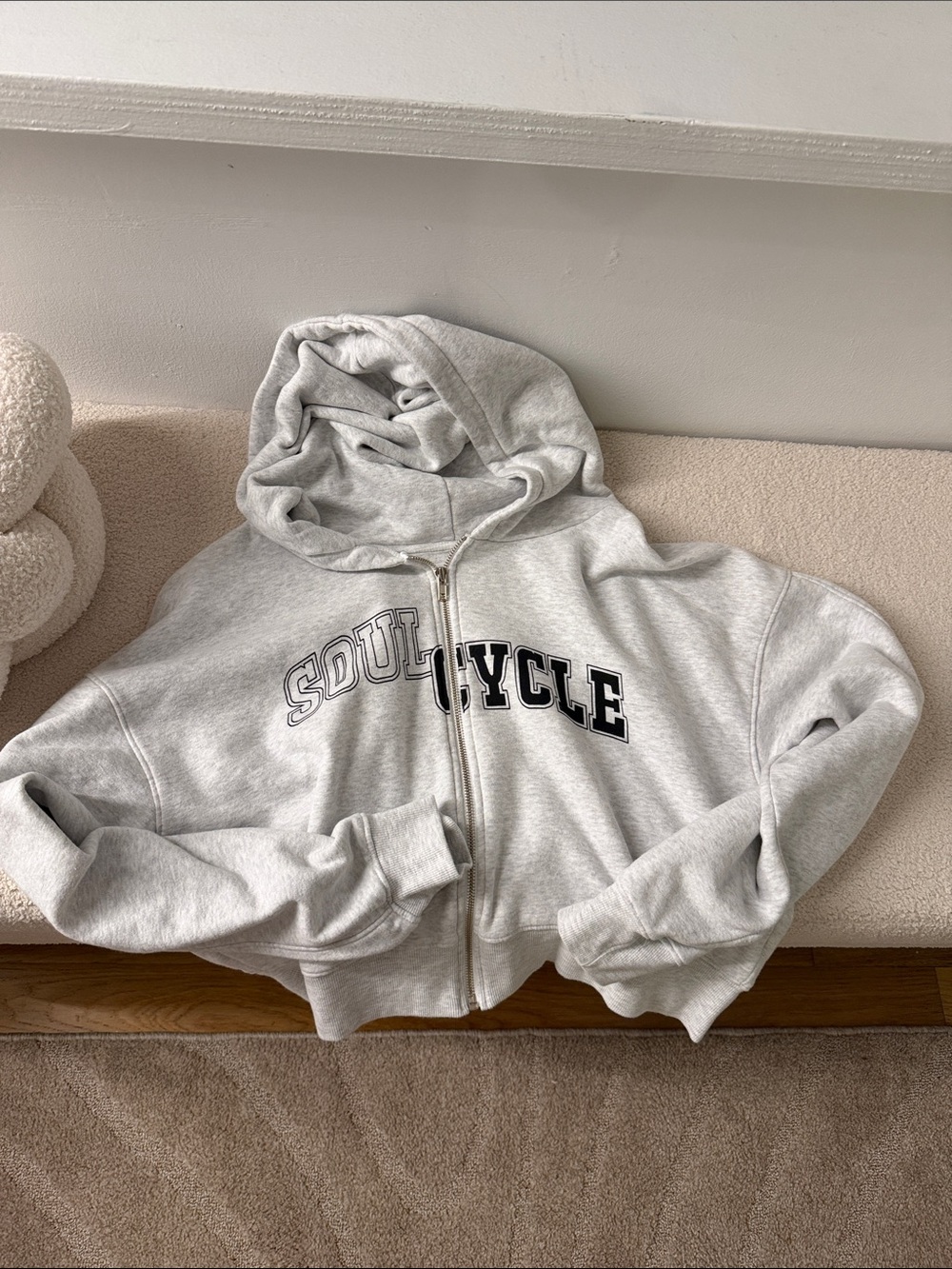 SoulCycle Light Gray Full-Zip Hoodie with Black Lettering